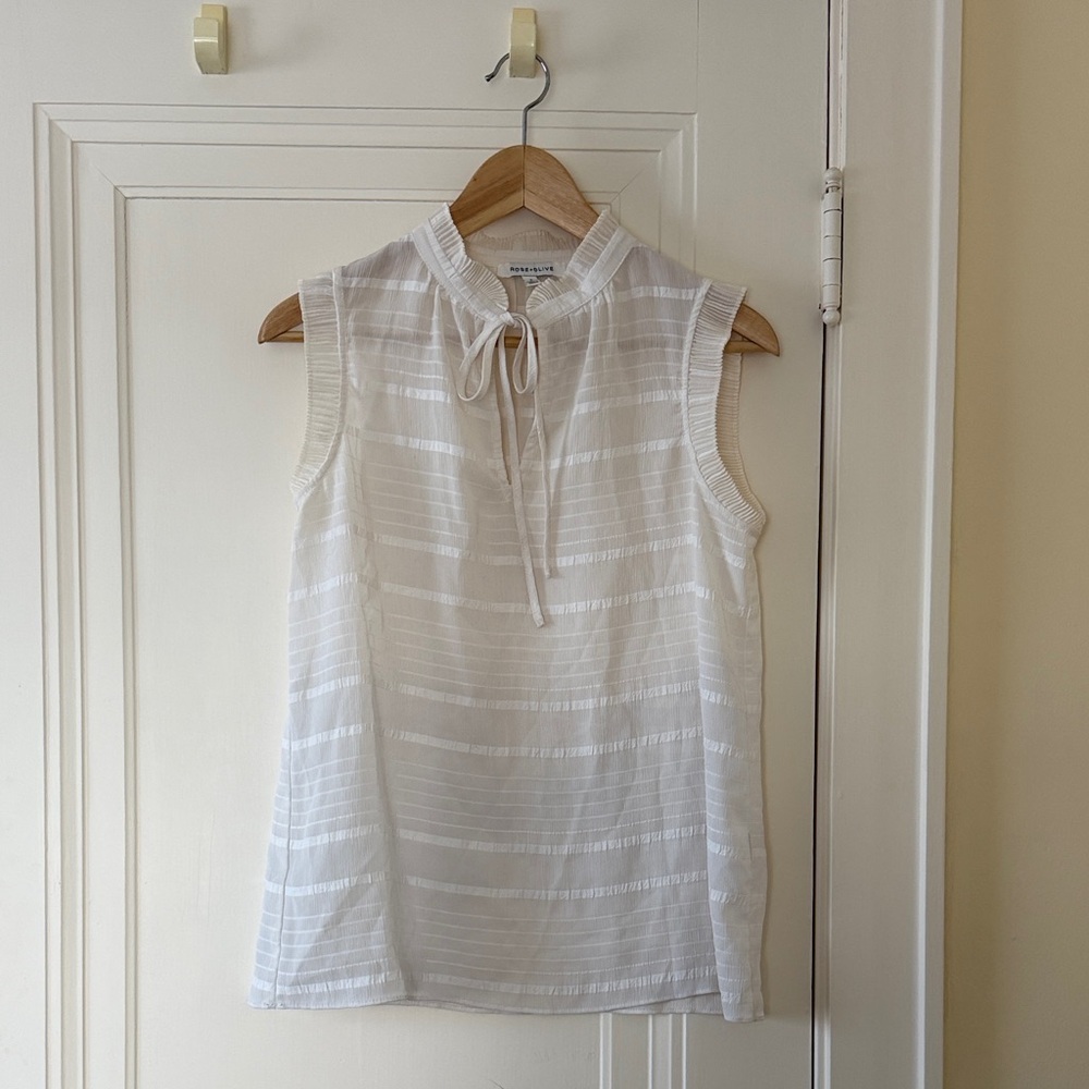 Rose & Olive White Sleeveless Blouse with Tie-Neck